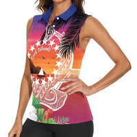 Kia Orana Cook Islands Women Sleeveless Polo Shirt Sunset Dream