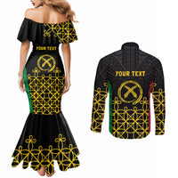 Vanuatu Indipendens Dei Couples Matching Mermaid Dress and Long Sleeve Button Shirt Tribal Sand Drawing