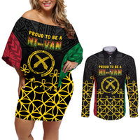 Vanuatu Indipendens Dei Couples Matching Off Shoulder Short Dress and Long Sleeve Button Shirt Tribal Sand Drawing