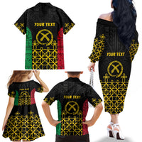 Vanuatu Indipendens Dei Family Matching Off The Shoulder Long Sleeve Dress and Hawaiian Shirt Tribal Sand Drawing LT7 - Polynesian Pride
