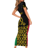 Vanuatu Indipendens Dei Family Matching Short Sleeve Bodycon Dress and Hawaiian Shirt Tribal Sand Drawing LT7 - Polynesian Pride