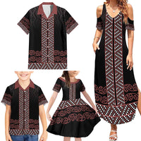 Maori Taniko Patterns Family Matching Summer Maxi Dress and Hawaiian Shirt Brown Niho Taniwha Mix Paatiki Motifs LT7 - Polynesian Pride