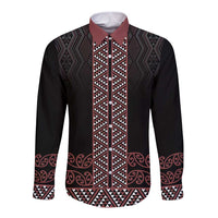 Maori Taniko Patterns Long Sleeve Button Shirt Brown Niho Taniwha Mix Paatiki Motifs