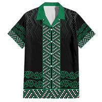 Maori Taniko Patterns Family Matching Off The Shoulder Long Sleeve Dress and Hawaiian Shirt Pounamu Niho Taniwha Mix Paatiki Motifs LT7 Dad's Shirt - Short Sleeve Green - Polynesian Pride