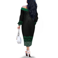 Maori Taniko Patterns Family Matching Off The Shoulder Long Sleeve Dress and Hawaiian Shirt Pounamu Niho Taniwha Mix Paatiki Motifs LT7 - Polynesian Pride