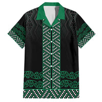 Maori Taniko Patterns Family Matching Off Shoulder Short Dress and Hawaiian Shirt Pounamu Niho Taniwha Mix Paatiki Motifs LT7 Dad's Shirt - Short Sleeve Green - Polynesian Pride
