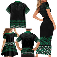 Maori Taniko Patterns Family Matching Short Sleeve Bodycon Dress and Hawaiian Shirt Pounamu Niho Taniwha Mix Paatiki Motifs LT7 - Polynesian Pride