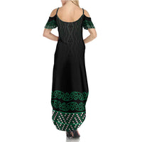 Maori Taniko Patterns Family Matching Summer Maxi Dress and Hawaiian Shirt Pounamu Niho Taniwha Mix Paatiki Motifs LT7 - Polynesian Pride