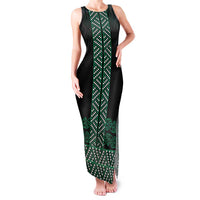 Maori Taniko Patterns Family Matching Tank Maxi Dress and Hawaiian Shirt Pounamu Niho Taniwha Mix Paatiki Motifs LT7 Mom's Dress Green - Polynesian Pride