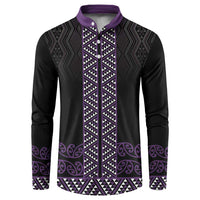 Maori Taniko Patterns Button Sweatshirt Purple Niho Taniwha Mix Paatiki Motifs