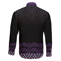 Maori Taniko Patterns Family Matching Long Sleeve Bodycon Dress and Hawaiian Shirt Purple Niho Taniwha Mix Paatiki Motifs LT7 - Polynesian Pride