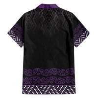 Maori Taniko Patterns Family Matching Off Shoulder Short Dress and Hawaiian Shirt Purple Niho Taniwha Mix Paatiki Motifs LT7 - Polynesian Pride