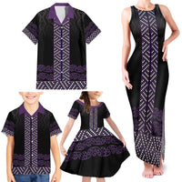 Maori Taniko Patterns Family Matching Tank Maxi Dress and Hawaiian Shirt Purple Niho Taniwha Mix Paatiki Motifs LT7 - Polynesian Pride