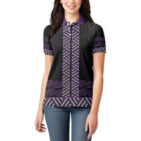 Maori Taniko Patterns Women Polo Shirt Purple Niho Taniwha Mix Paatiki Motifs