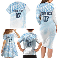 Fiji Rugby Custom Kaiviti Masi Family Matching Long Sleeve Bodycon Dress and Hawaiian Shirt Turquoise LT7 - Polynesian Pride