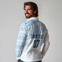 Fiji Rugby Custom Kaiviti Masi Long Sleeve Polo Shirt Turquoise - Polynesian Pride