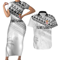 Fiji Rugby Custom Kaiviti Masi Couples Matching Short Sleeve Bodycon Dress and Hawaiian Shirt Black - Polynesian Pride