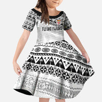 Fiji Rugby Custom Kaiviti Masi Family Matching Off Shoulder Maxi Dress and Hawaiian Shirt Black LT7 Daughter's Dress Black - Polynesian Pride
