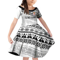 Fiji Rugby Custom Kaiviti Masi Family Matching Off Shoulder Short Dress and Hawaiian Shirt Black LT7 Daughter's Dress Black - Polynesian Pride