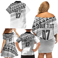 Fiji Rugby Custom Kaiviti Masi Family Matching Off Shoulder Short Dress and Hawaiian Shirt Black LT7 - Polynesian Pride