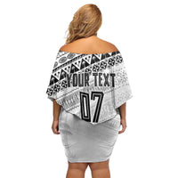 Fiji Rugby Custom Kaiviti Masi Family Matching Off Shoulder Short Dress and Hawaiian Shirt Black LT7 - Polynesian Pride