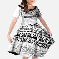 Fiji Rugby Custom Kaiviti Masi Family Matching Short Sleeve Bodycon Dress and Hawaiian Shirt Black LT7 Daughter's Dress Black - Polynesian Pride