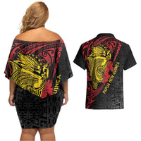 Papua New Guinea 49th Independence Day Couples Matching Off Shoulder Short Dress and Hawaiian Shirt Motuan Revareva Bird-of-Paradise LT7 - Polynesian Pride