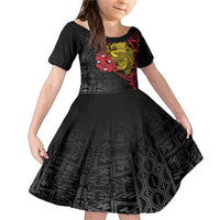 Papua New Guinea 49th Independence Day Family Matching Mermaid Dress and Hawaiian Shirt Motuan Revareva Bird-of-Paradise LT7 Daughter's Dress Black - Polynesian Pride