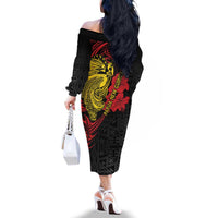 Papua New Guinea 49th Independence Day Family Matching Off The Shoulder Long Sleeve Dress and Hawaiian Shirt Motuan Revareva Bird-of-Paradise LT7 - Polynesian Pride