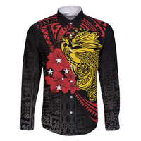 Papua New Guinea 49th Independence Day Family Matching Tank Maxi Dress and Hawaiian Shirt Motuan Revareva Bird-of-Paradise LT7 Dad's Shirt - Long Sleeve Black - Polynesian Pride