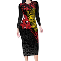Papua New Guinea 49th Independence Day Long Sleeve Bodycon Dress Motuan Revareva Bird-of-Paradise LT7 Long Dress Black - Polynesian Pride