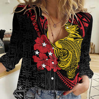Papua New Guinea 49th Independence Day Women Casual Shirt Motuan Revareva Bird-of-Paradise LT7 Female Black - Polynesian Pride