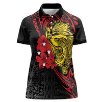 Papua New Guinea 49th Independence Day Women Polo Shirt Motuan Revareva Bird-of-Paradise LT7 Female Black - Polynesian Pride