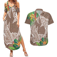 Polynesia Couples Matching Summer Maxi Dress and Hawaiian Shirt Sharks Duo Tropical Brown