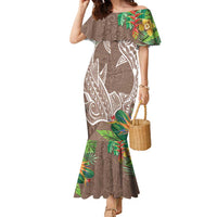 Polynesia Family Matching Mermaid Dress and Hawaiian Shirt Sharks Duo Tropical Brown