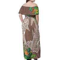 Polynesia Off Shoulder Maxi Dress Sharks Duo Tropical Brown