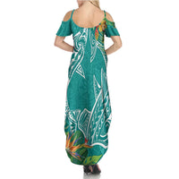 Polynesia Family Matching Summer Maxi Dress and Hawaiian Shirt Sharks Duo Tropical Teal