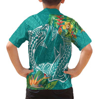 Polynesia Kid Hawaiian Shirt Sharks Duo Tropical Teal