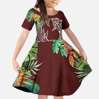 Polynesia Family Matching Long Sleeve Bodycon Dress and Hawaiian Shirt Sharks Duo Tropical Oxblood LT7 Daughter's Dress Oxblood - Polynesian Pride