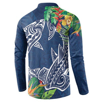 Polynesia Button Sweatshirt Sharks Duo Tropical Navy