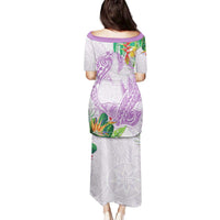 Polynesia Family Matching Puletasi and Hawaiian Shirt Sharks Duo Tropical Lavender