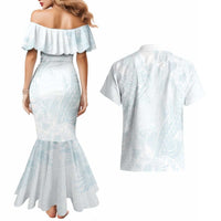 Polynesia Couples Matching Mermaid Dress and Hawaiian Shirt Sharks Duo Tropical Off White LT7 - Polynesian Pride