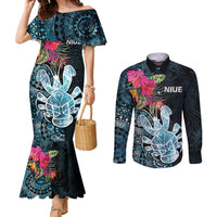 Niue Personalised Couples Matching Mermaid Dress and Long Sleeve Button Shirt Hiapo Mix Coconut Crab LT7 Art - Polynesian Pride