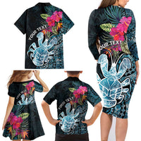 Niue Personalised Family Matching Long Sleeve Bodycon Dress and Hawaiian Shirt Hiapo Mix Coconut Crab LT7 - Polynesian Pride