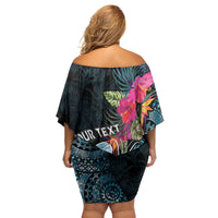 Niue Personalised Family Matching Off Shoulder Short Dress and Hawaiian Shirt Hiapo Mix Coconut Crab LT7 - Polynesian Pride