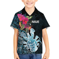 Niue Personalised Family Matching Off Shoulder Short Dress and Hawaiian Shirt Hiapo Mix Coconut Crab LT7 Son's Shirt Art - Polynesian Pride