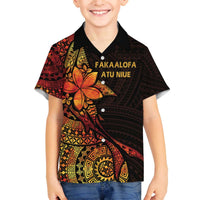 Niue Fakaalofa Atu Personalised Family Matching Off The Shoulder Long Sleeve Dress and Hawaiian Shirt Whale Hiapo Fiery Motif LT7 Son's Shirt Art - Polynesian Pride