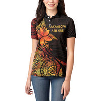 Niue Fakaalofa Atu Personalised Women Polo Shirt Whale Hiapo Fiery Motif LT7 - Polynesian Pride