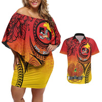 Papua New Guinea 50 Years Couples Matching Off Shoulder Short Dress and Hawaiian Shirt Motuan Motifs LT7 Colorful - Polynesian Pride