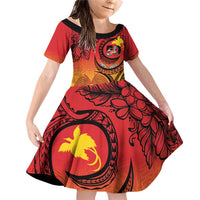 Papua New Guinea 50 Years Family Matching Off Shoulder Short Dress and Hawaiian Shirt Motuan Motifs LT7 Daughter's Dress Colorful - Polynesian Pride